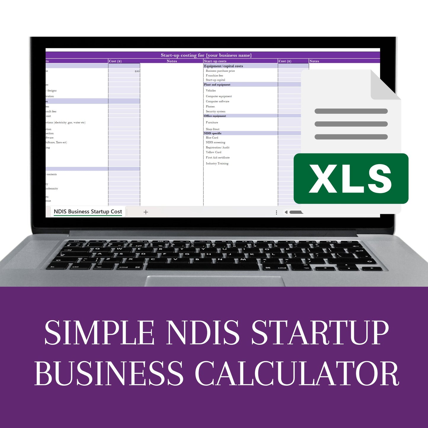 NDIS Start Up Cost Spreadsheet Template