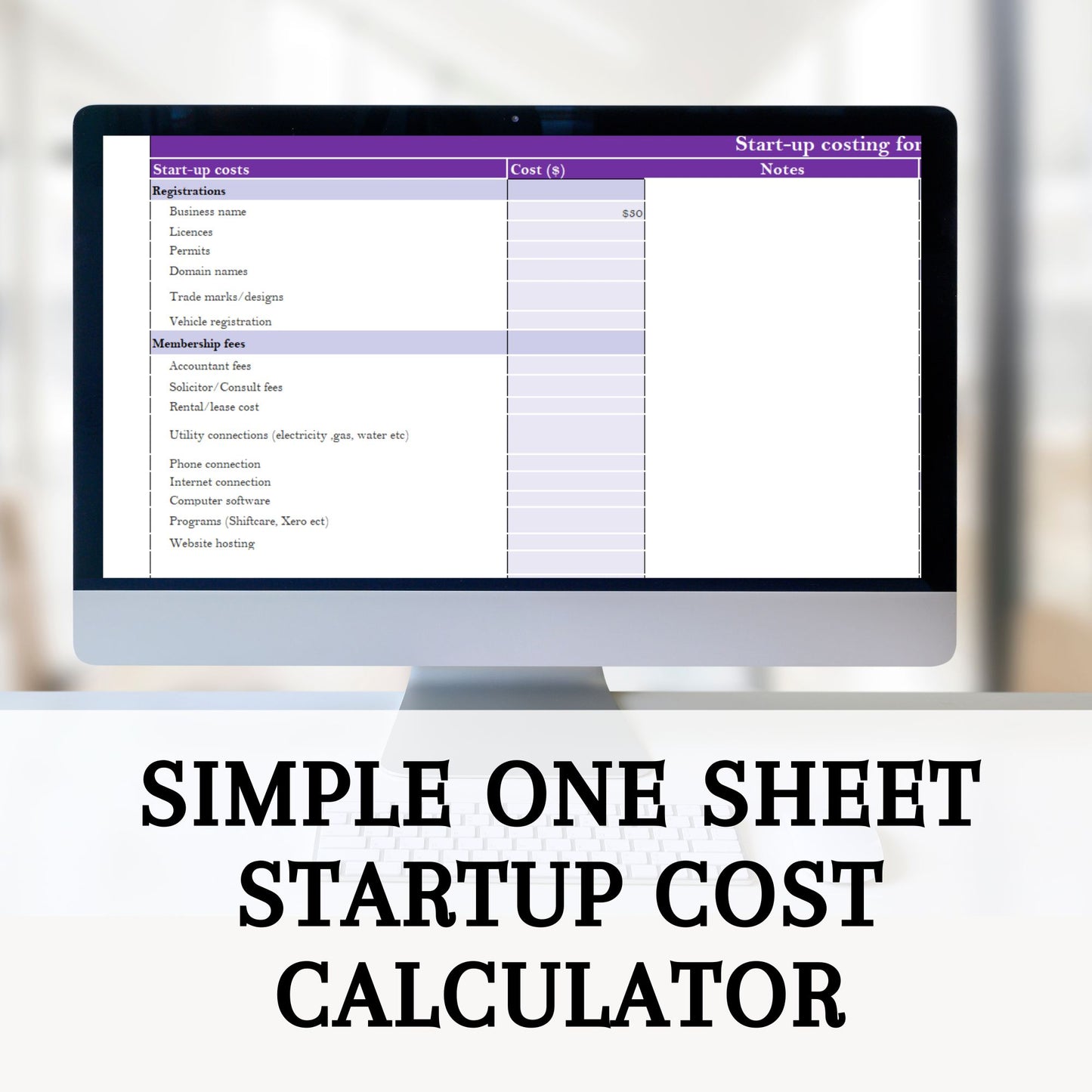 NDIS Start Up Cost Spreadsheet Template