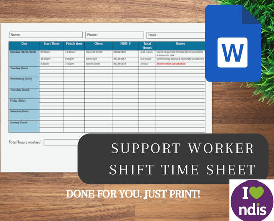 Shift Timesheet Template